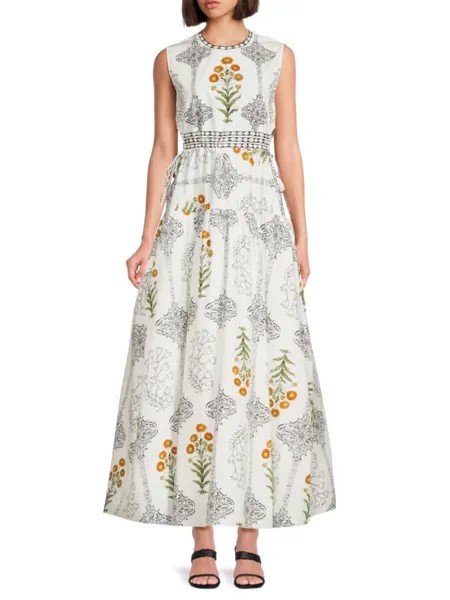 Платье макси А-силуэта с цветочным принтом Giambattista Valli, цвет White Multi