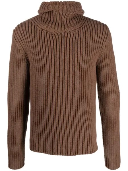 Lanvin джемпер в рубчик с капюшоном, коричневый