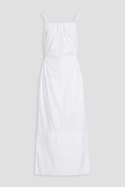 Платье макси из хлопкового поплина со сборками и вырезами Bassike, белый