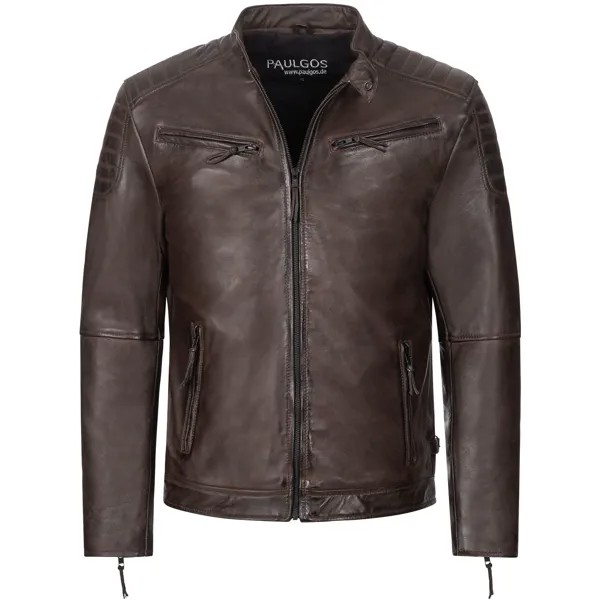 Кожаная куртка PAULGOS Übergangsjacke Biker Look Echtleder D2, коричневый