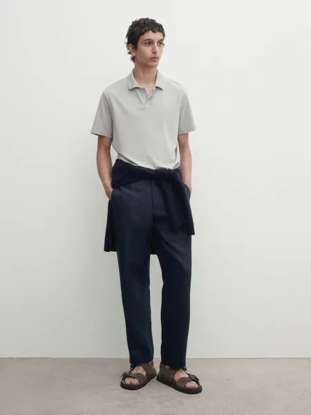 Рубашка-Поло из смесового хлопка с короткими рукавами Massimo Dutti, зеленый