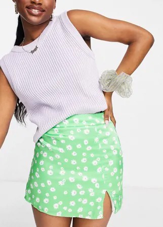 Зеленая мини-юбка с цветочным принтом от комплекта Bershka-Зеленый цвет