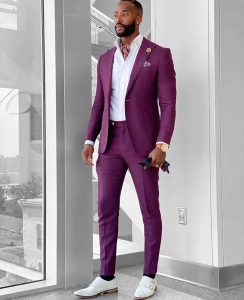 Новейший Фиолетовый Классический мужской костюм из 2 предметов смокинг Пик лацканы свадебные костюмы для жениха Черный мужской деловой пид...
