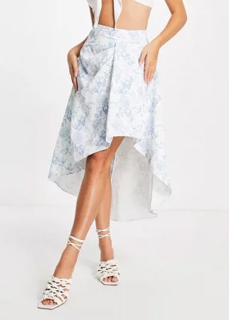 Структурированная юбка миди с голубым цветочным принтом ASOS DESIGN-Multi