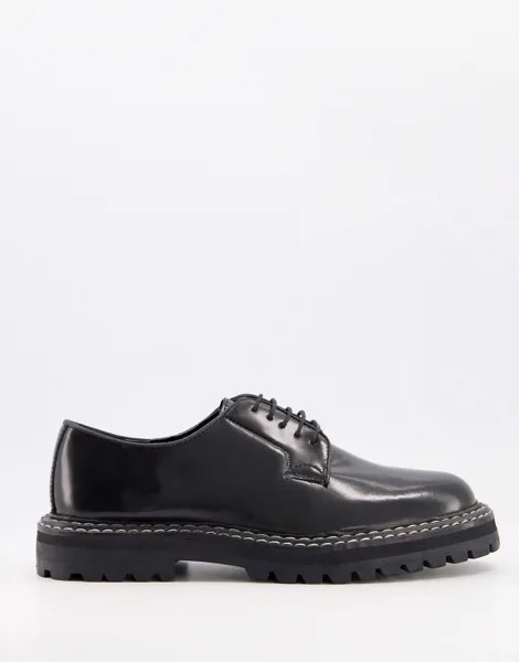 Ботинки на шнуровке и массивной подошве с контрастной отстрочкой ASOS DESIGN-Черный цвет