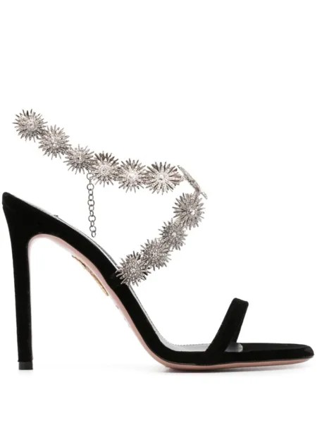 Босоножки Comet 110 с кристаллами Aquazzura, черный