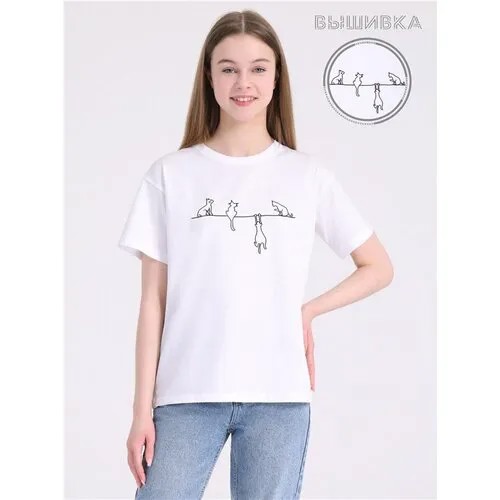 Футболка Апрель, размер 84-158, белый, черный
