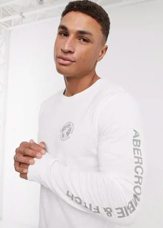 Белый лонгслив с логотипом Abercrombie & Fitch