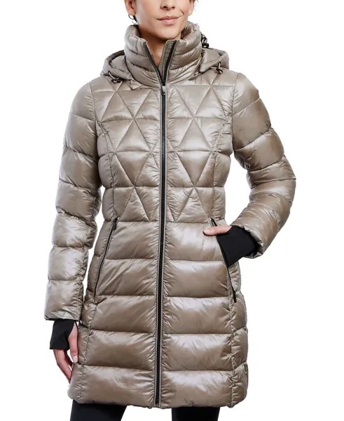 Женское компактное пуховик с блестящим капюшоном Anne Klein