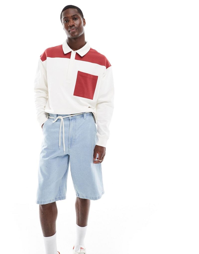 ASOS DESIGN — бело-красная толстовка экстремального размера oversize с воротником-поло и колор-блоками