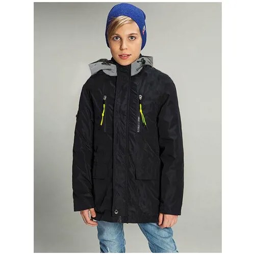 Куртка Noble People, удлиненная, капюшон, карманы, ветрозащита, размер 158, черный