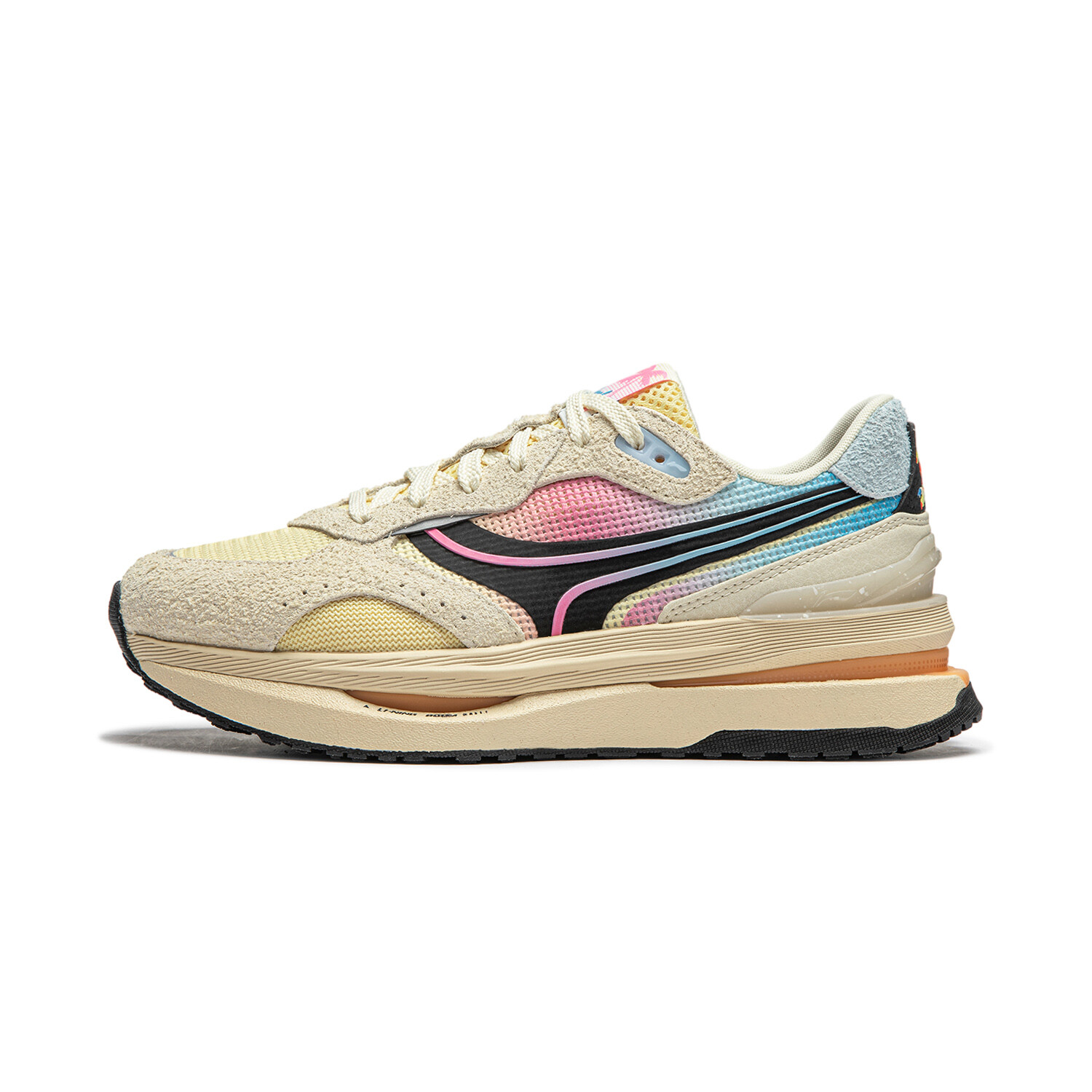 Кроссовки LINING Renrong Renew Lifestyle Shoes Women's Low-top Milk Cake Yellow/black/light Banana Yellow, черный