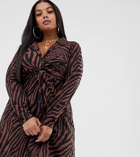 Платье-рубашка мини с зебровым принтом ASOS DESIGN Curve-Мульти