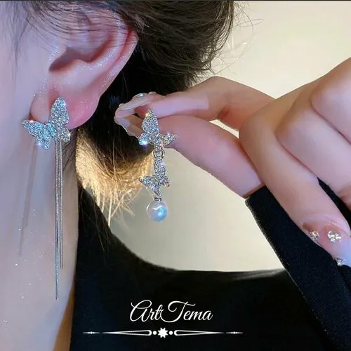 Серьги цепочки , серый