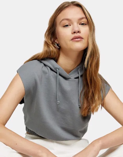 Темно-серый худи без рукавов Topshop-Голубой