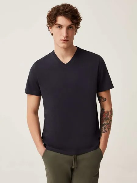 Футболка хлопкового цвета bio con scollo av Ovs, цвет dark blue