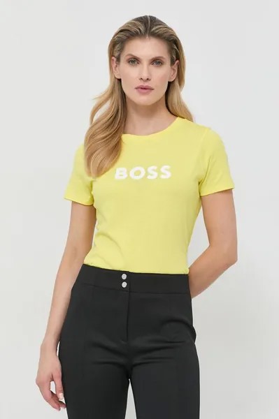Хлопковая футболка Boss, желтый