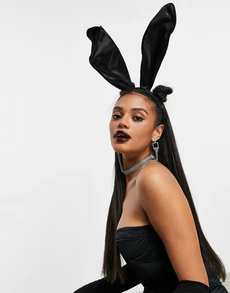 Черный ободок на Хэллоуин с атласными кроличьими ушками ASOS DESIGN