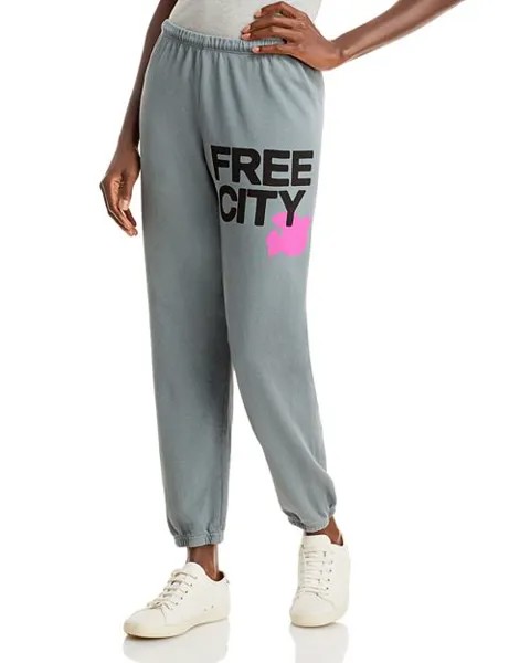 Хлопковые спортивные штаны с логотипом FREE CITY FREECITY, цвет Grey Art