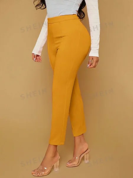 SHEIN SXY Женские однотонные брюки узкого кроя полной длины, горчично-желтый