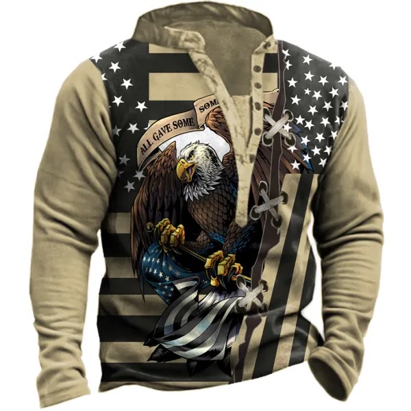 Мужская винтажная толстовка с воротником на пуговицах с принтом американского флага и орла