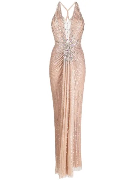 Jenny Packham платье Lana с кристаллами, нейтральный цвет