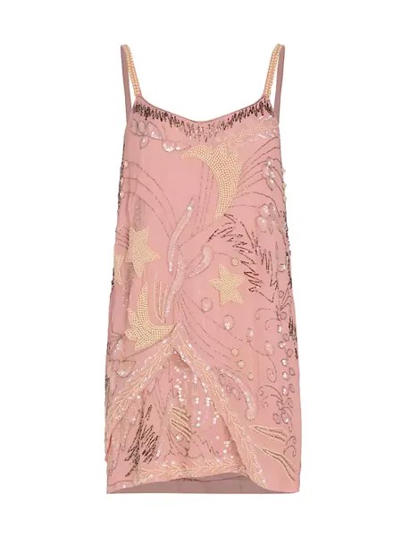 Мини-платье прямого кроя Pinto с бисером Loveshackfancy, цвет dusty blush