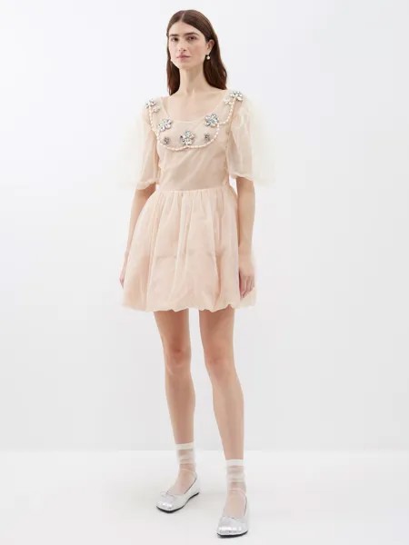 Платье мини из тюля, украшенное кристаллами Simone Rocha, бежевый