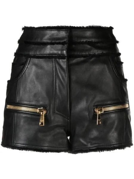Balmain кожаные шорты средней посадки, черный