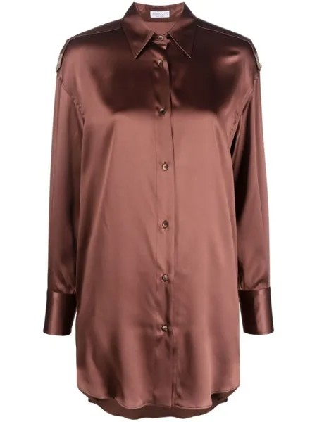 Brunello Cucinelli рубашка с декором Monili, коричневый