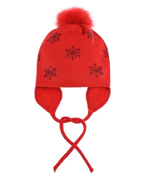 Красная шапка со снежинками из страз Catya детская