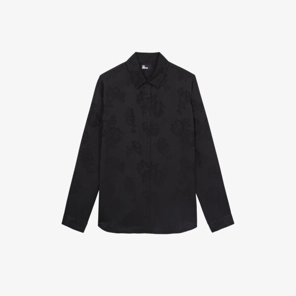 Рубашка прямого кроя из жаккардовой ткани с цветочным принтом The Kooples, черный