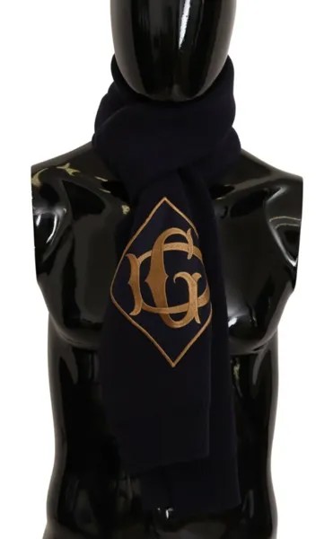 Шарф DOLCE - GABBANA Синий шерстяной трикотаж, шаль с логотипом DG, 25 см x 200 см, рекомендуемая розничная цена 450 долларов США