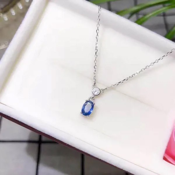 100% натуральный сапфир ожерелье ювелирных изделий однотонные S925 стерлингового серебра для женщин кулон