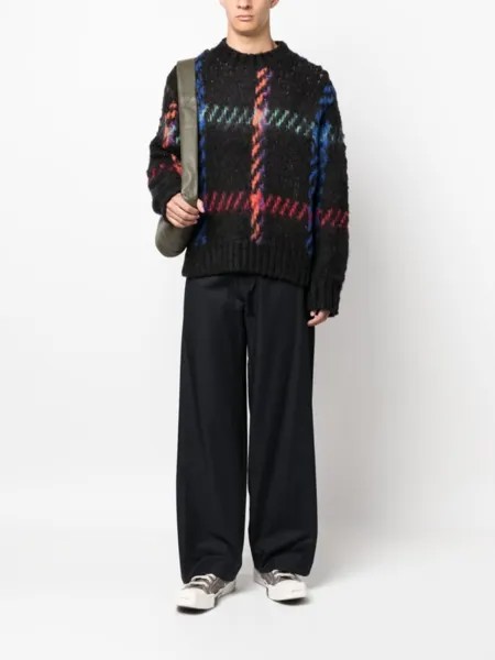 Клетчатый джемпер с круглым вырезом sacai, синий