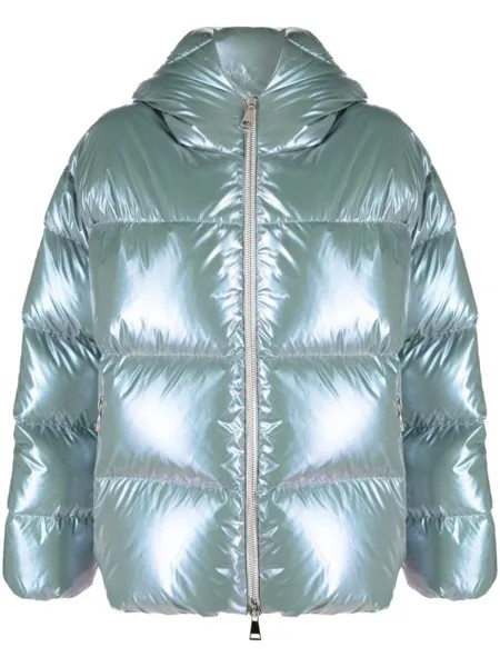 Moncler пуховик с нашивкой-логотипом, синий