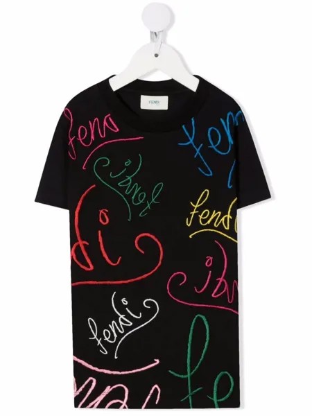 Fendi Kids футболка с вышитым логотипом