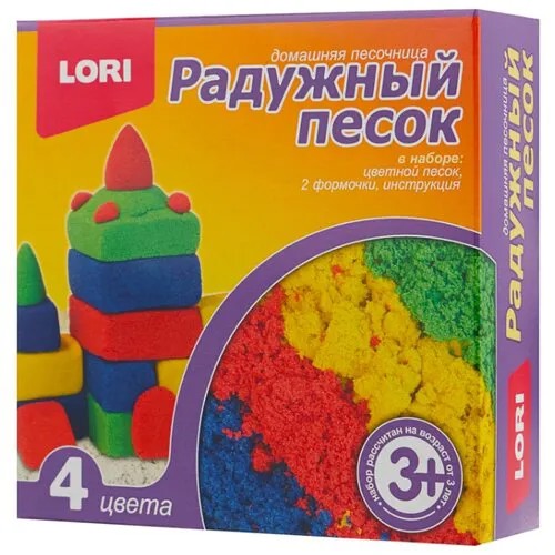 Кинетический песок LORI Радужный песок, 4 цвета (Пт-004), 0.6 кг