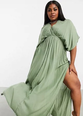 Пляжное платье макси с драпировкой цвета хаки ASOS DESIGN Curve-Зеленый цвет