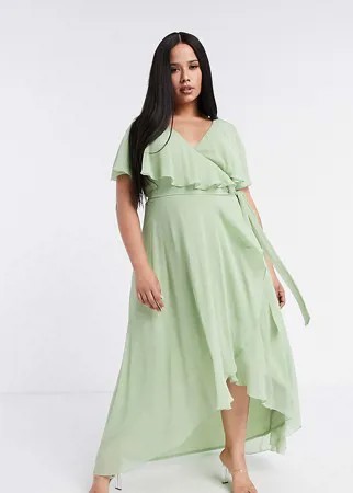 Платье макси с кейпом ASOS DESIGN Curve-Зеленый цвет