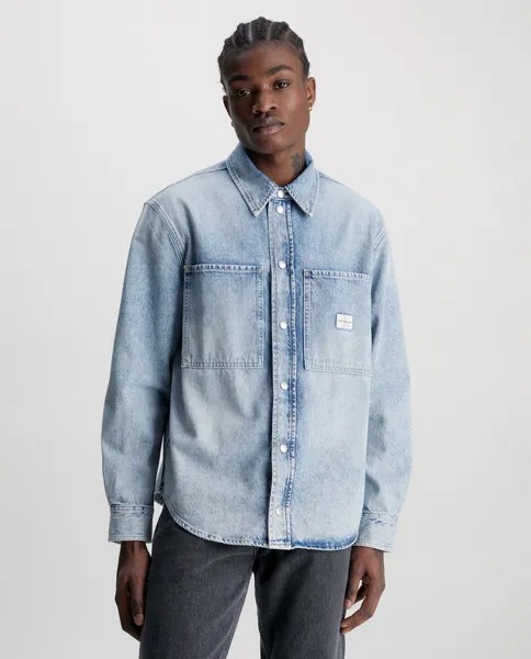Легкая мужская джинсовая рубашка из денима Calvin Klein Jeans, светло-синий