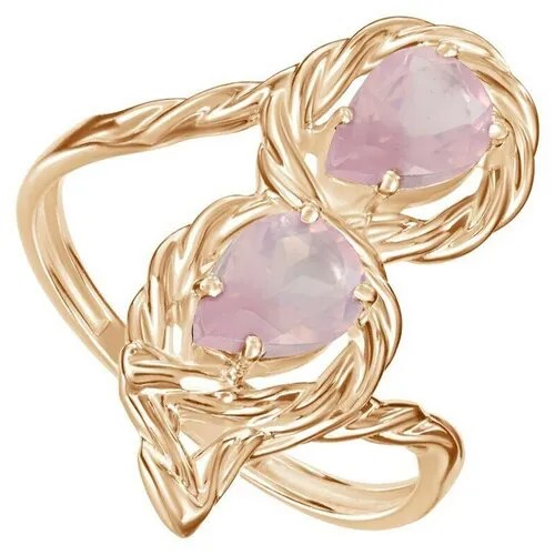 Серебряное кольцо с розовым кварцем (натуральный) - коллекция Ривьера / Розовое Золото (размер 19,5)