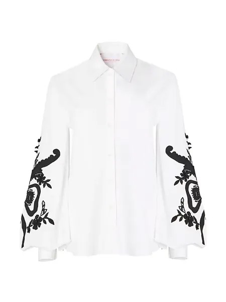 Блуза с пышными рукавами и вышивкой Carolina Herrera, белый