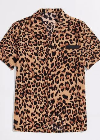 Мужской Рубашка с леопардовым принтом на пуговицах