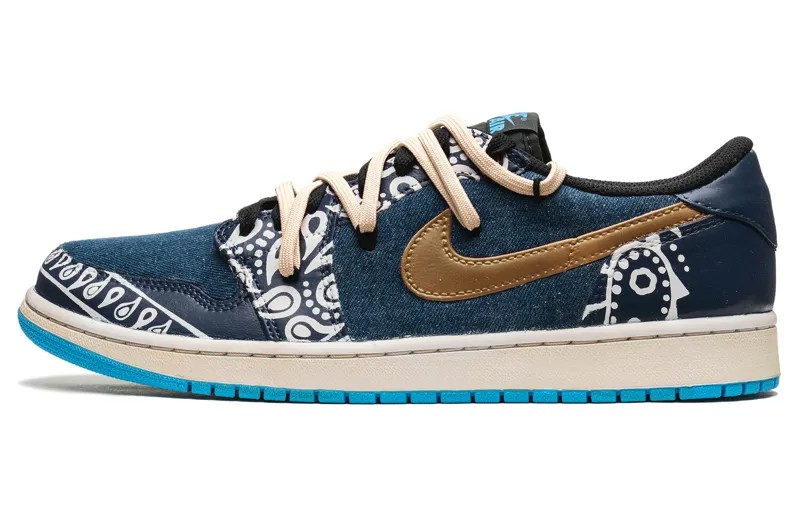 Кроссовки Jordan AJ1 Vintage Basketball Shoes Unisex Low-top Blue/gold, синий