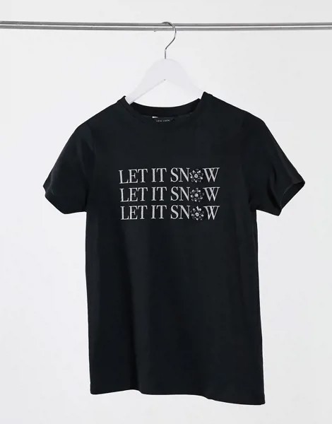 Черная футболка New Look с новогодним слоганом Let It Snow-Черный цвет