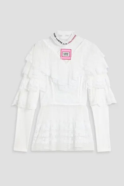 Блузка из тюля с оборками и вышивкой в ​​швейцарский горошек Burberry, белый