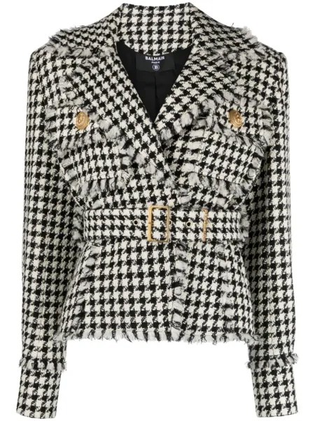 Balmain твидовый жакет в ломаную клетку, нейтральный цвет