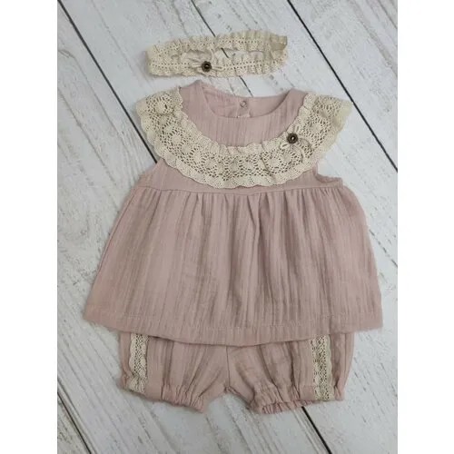 Комплект на девочку (шорты, кофта, повязка) розовый (86)