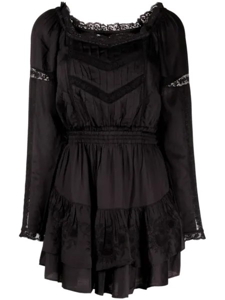 LoveShackFancy платье мини Sanaya с кружевом, черный
